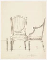 Diseño para dos sillas con sugerencias alternativas, 1760-1765